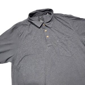 Prana Mens Striped Polo Shirt Tall Size‎ Gray Short Sleeve Casual Size M Tall